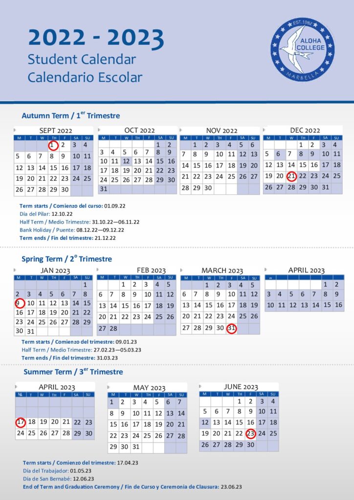 Asu Calendar 2023 PELAJARAN